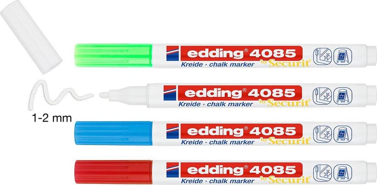 Edding 4085 4-4085-4-1BAS Märkkrita Ljusblå, Neongrön, Röd, Vit 1 mm, 2 mm