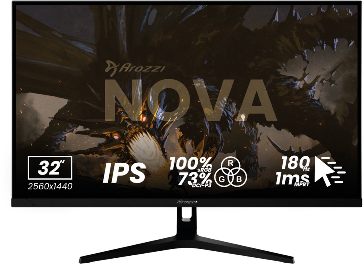 Moniteur LED Arozzi Nova 32  CEE G (A - G) 80 cm 31.5 pouces  2560 x 1440 pixels 16:9 1 ms  IPS LED