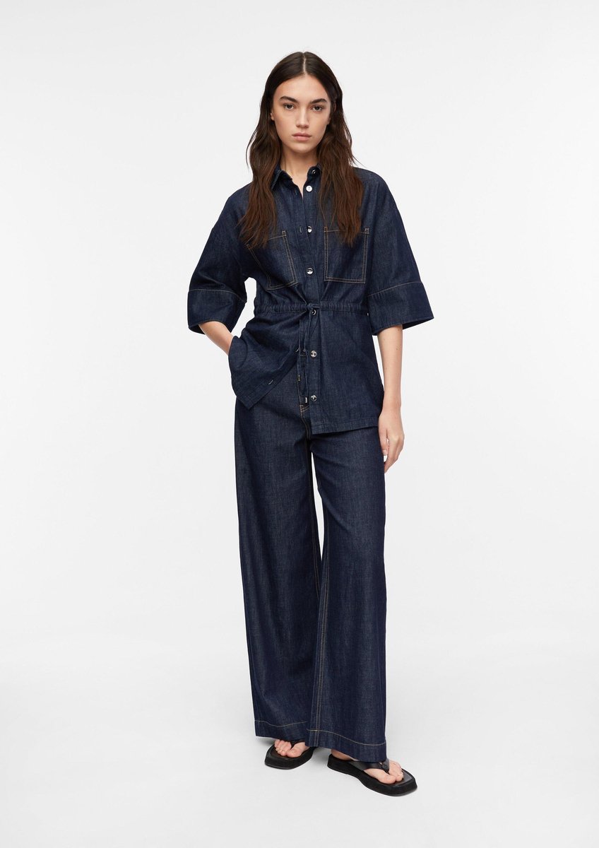 Hochtaillierte Damen Jeans Wide Leg leichte aufgesetzte Taschen COMMA