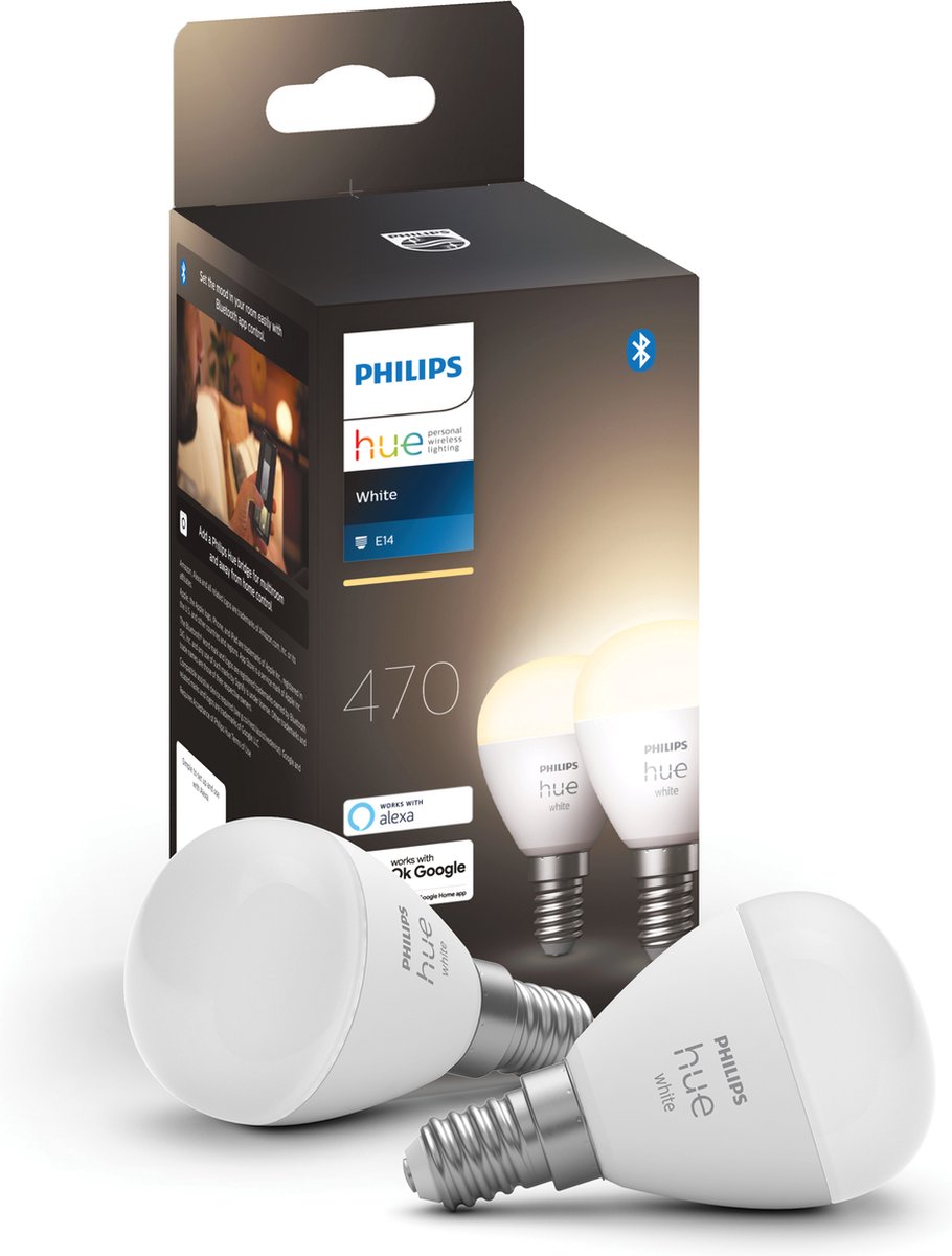 Philips Hue White P45 E14 Klotlampa - 2-Pack