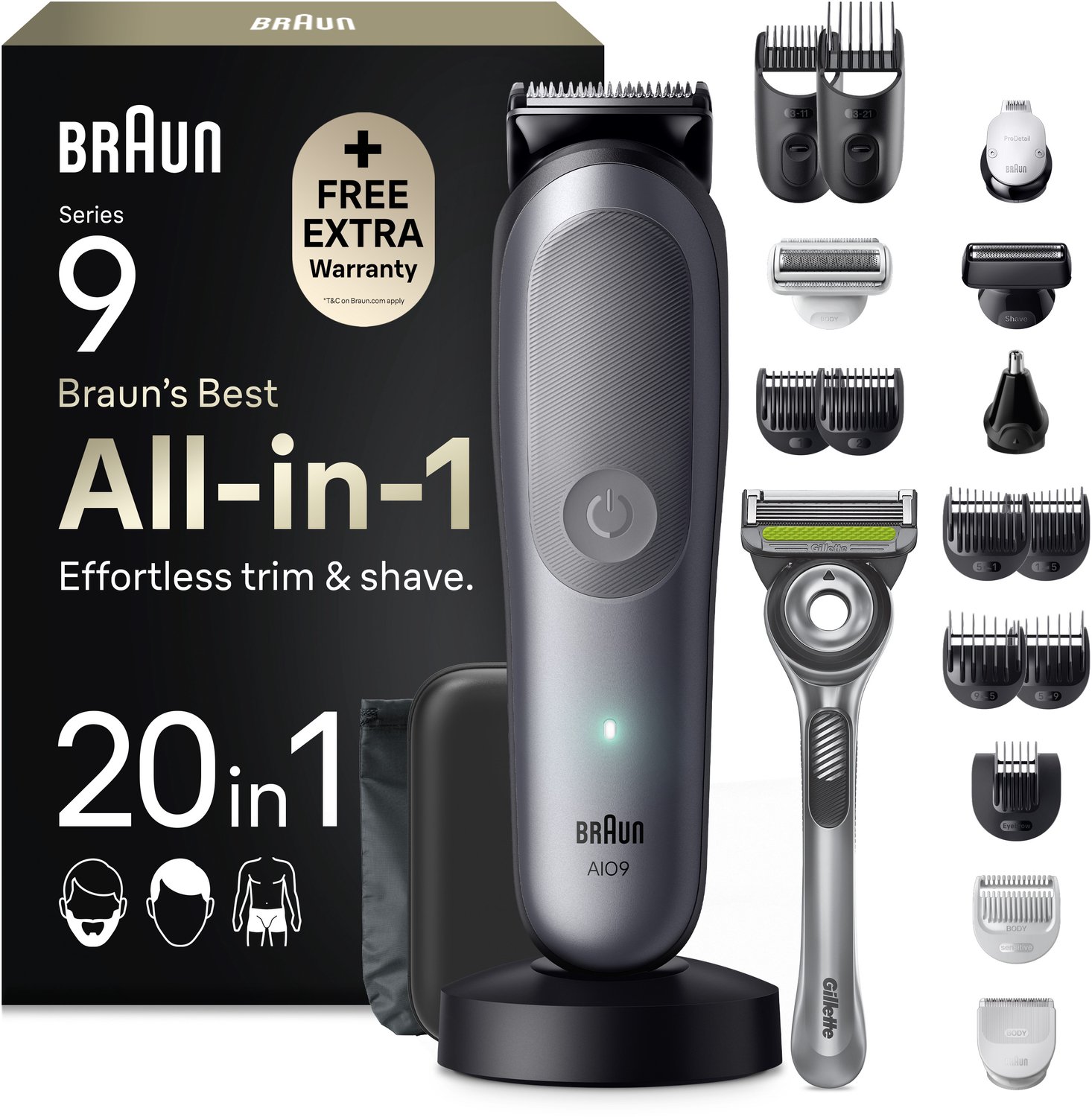 Braun All-in-One Trimmer Kit Series 9 AIO9540 Multitrimmer med 20 tillbehör