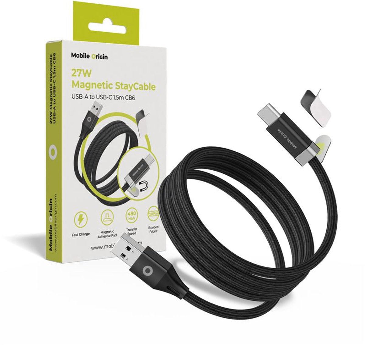 Mobile Origin 27W Magnetic StayCable USB-C to USB-A 1.5m CB6
