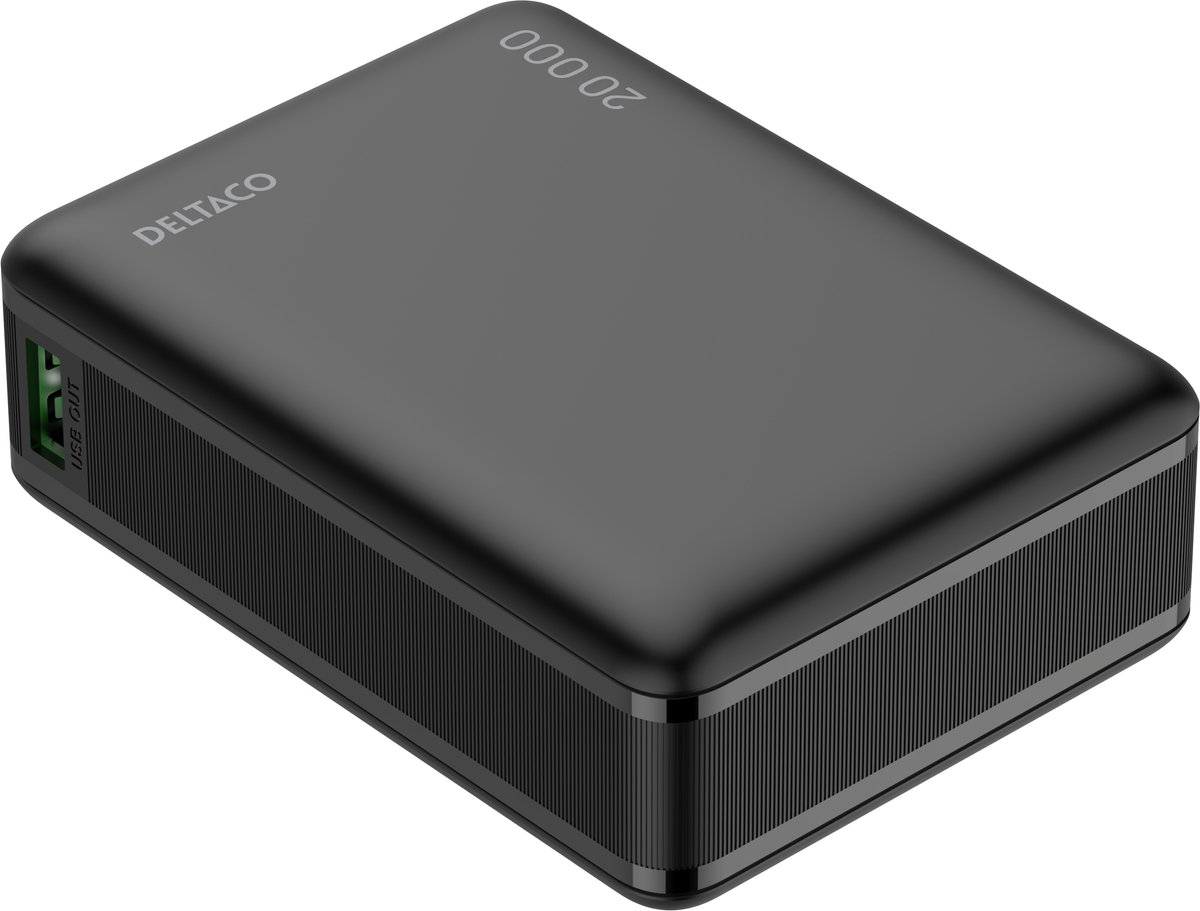 Deltaco PB-C1012 Powerbank | PD 65W | 1x USB-C + 1x USB-A | Black - 20000 mAh