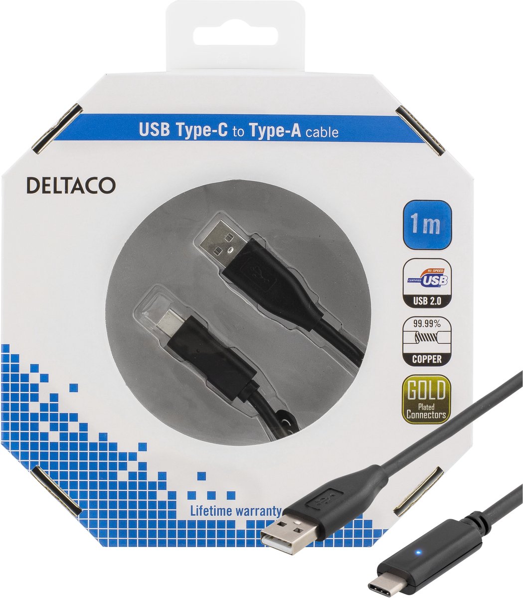 Deltaco - USB-C cable - USB to 24 pin USB-C - 1 m