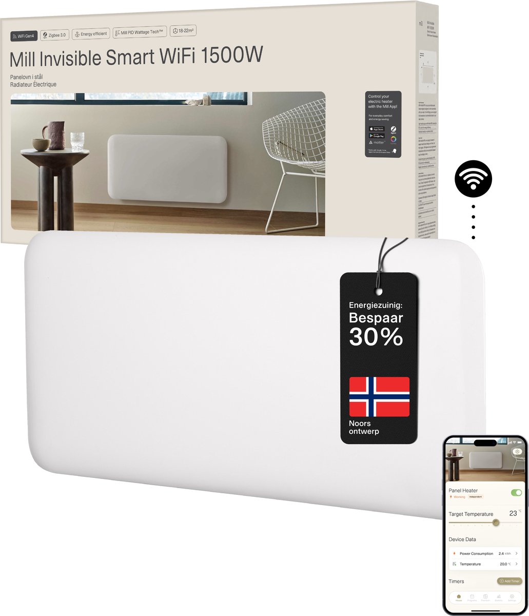 Mill Invisible Smart WiFi Gen 4 panelövn 1500W