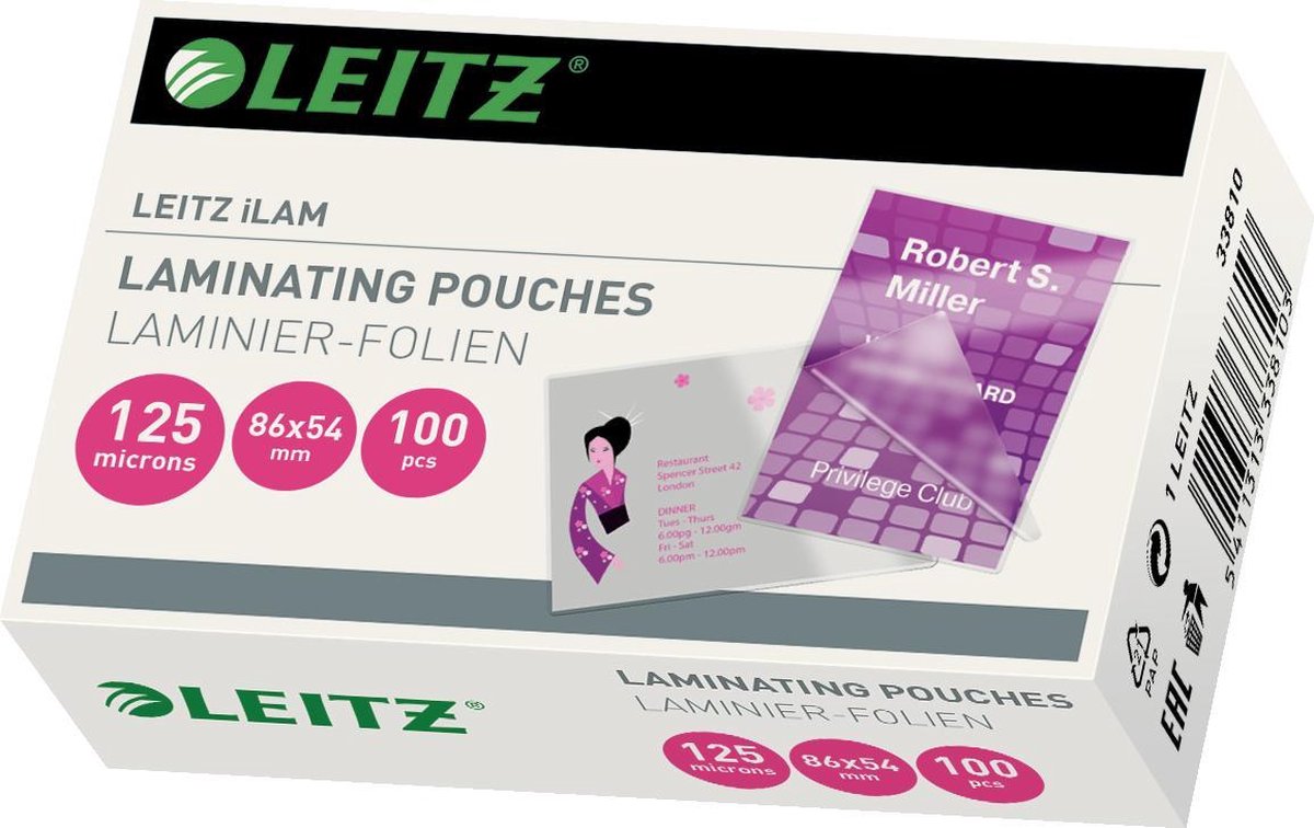 Leitz Lamineringsficka Kreditkort 125mic 54x86 100st