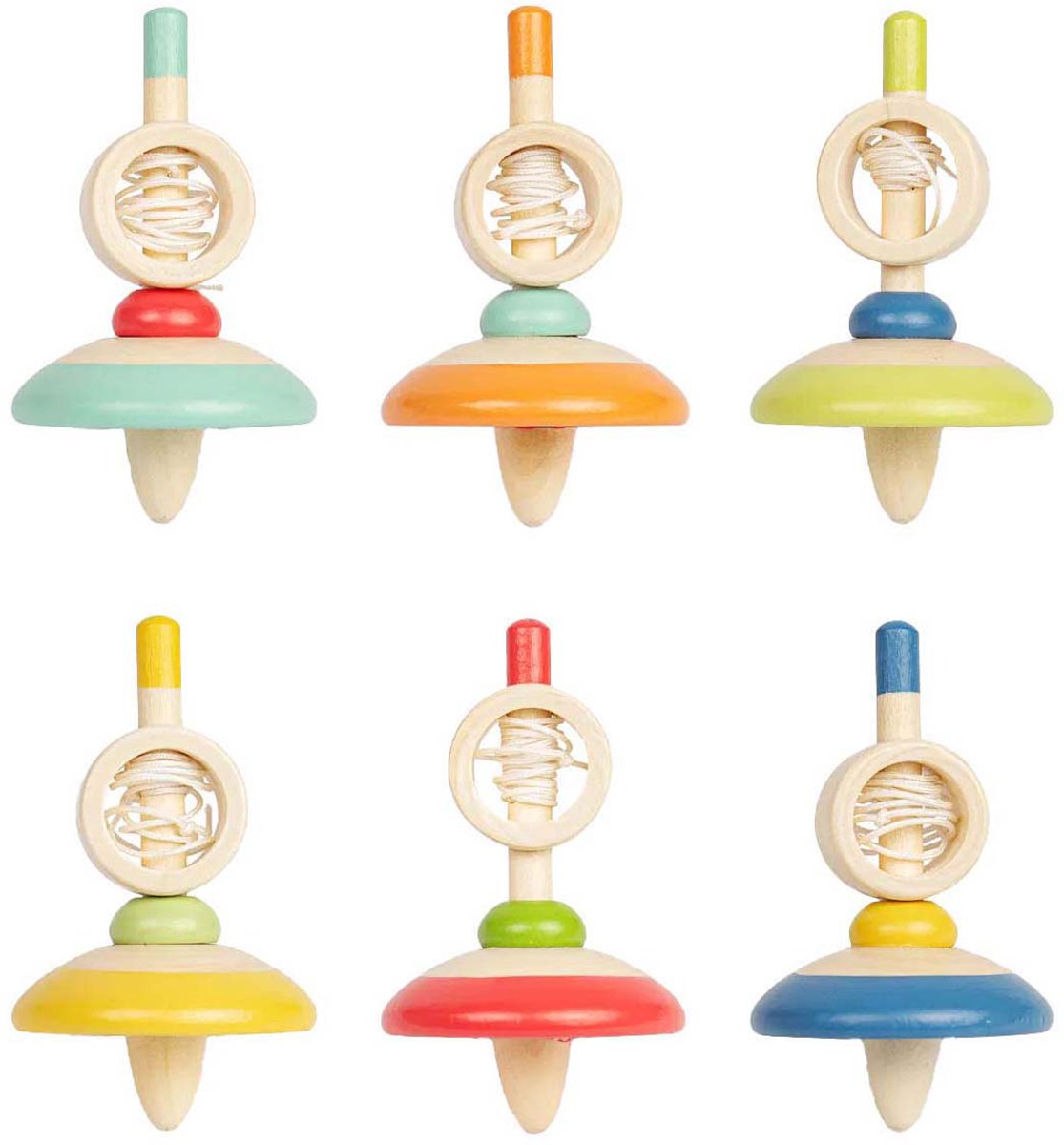 Bigjigs Wooden Pull Rope Spinning Top