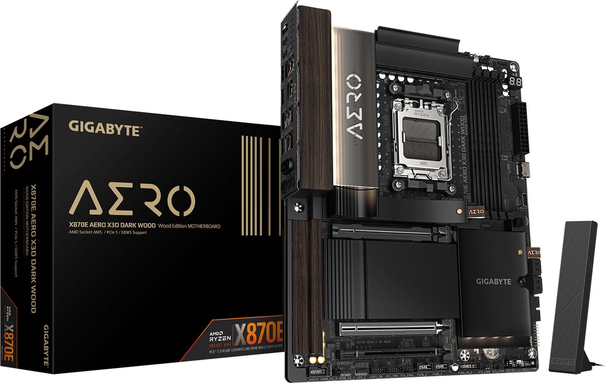 GIGABYTE X870E AERO X3D DARK WOOD Moderkort - AMD X870E - AMD AM5 - DDR5 RAM - ATX