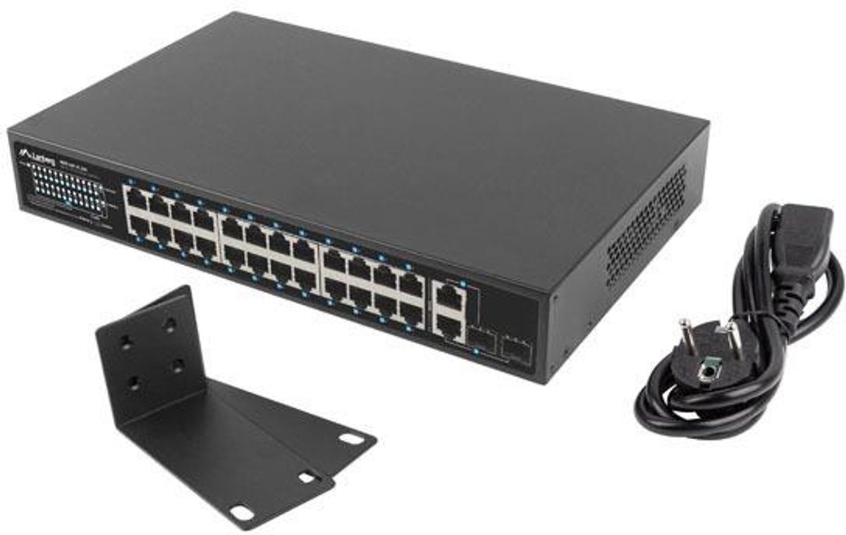 Lanberg Switch 24-Port 100MB PoE+ (250W) / 2x Gigabit Combo Uplink 19"