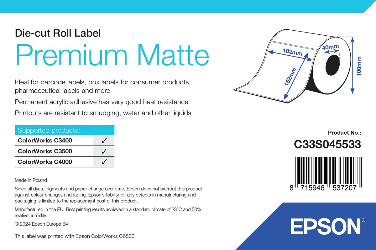 Epson Etiketter Premium Matt 102 X 152mm - Tm-c3400/c3500