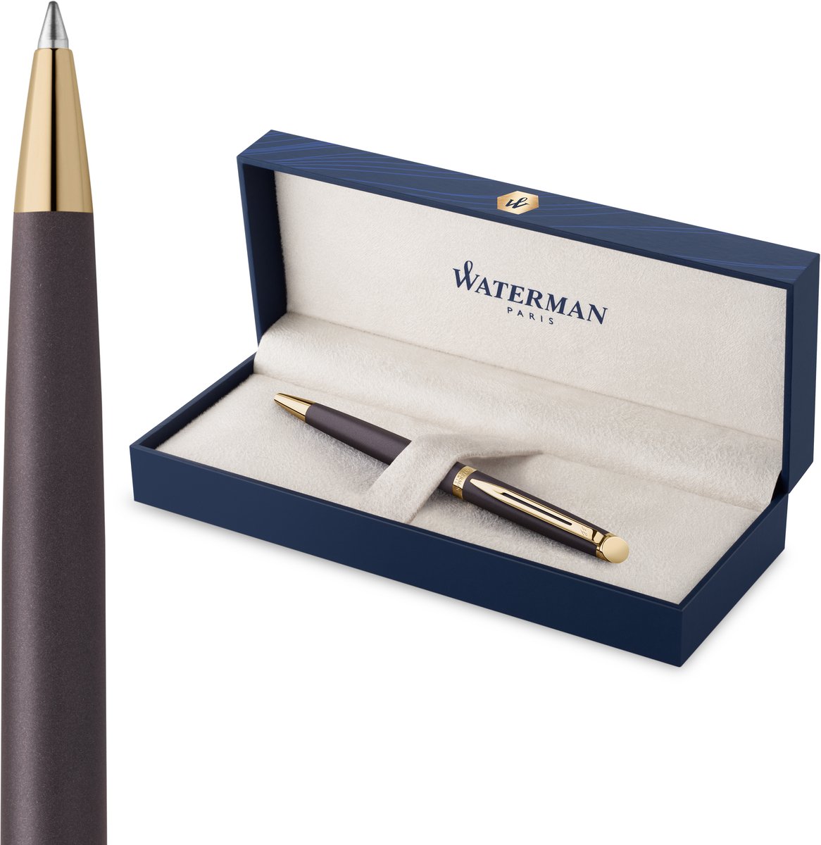 Waterman Hémisphère Ballpoint Pen | Lava Black (The Understated Edit Collection) | Medium Point with Blue Ink | Gift Box
