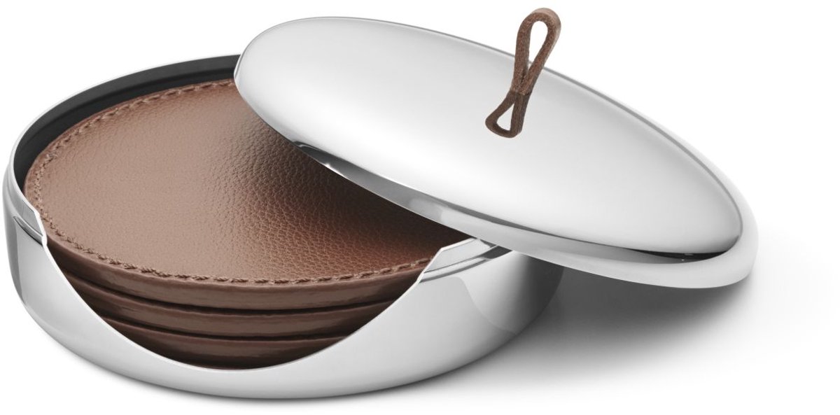 Georg Jensen 4 Posavasos Sky cuero marrón
