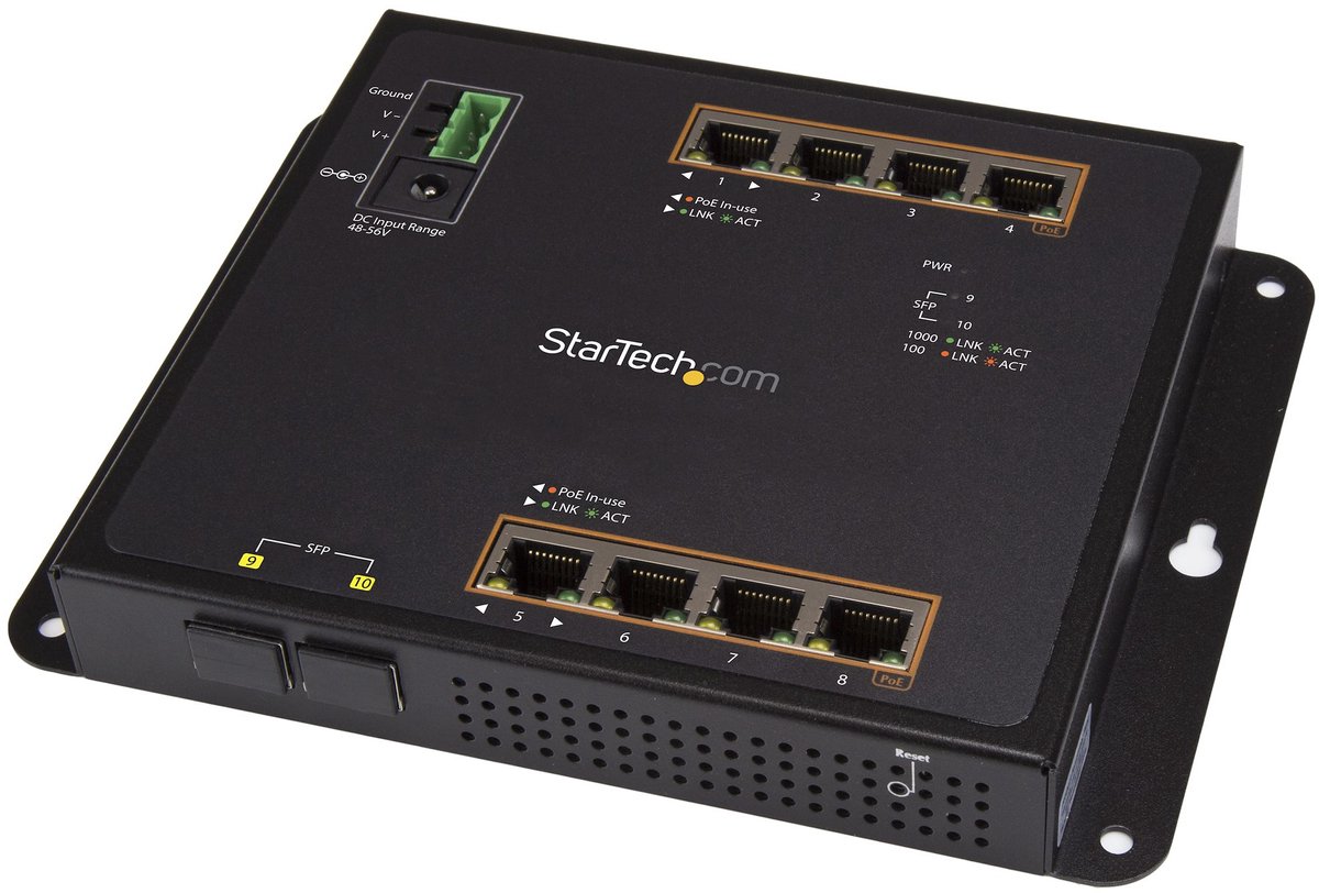 StarTech.com 8-Port PoE+ Gigabit Ethernet Switch plus 2 SFP Connections - Managed - Wall Mount with Front Access