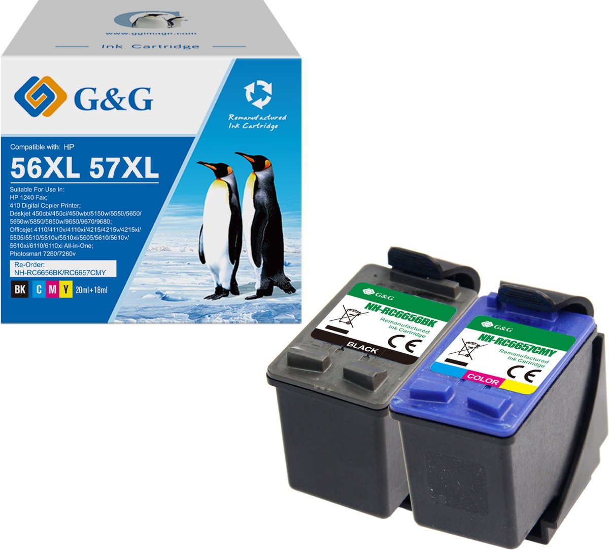 G&G Blæk Kompatibel Sort, Farve NH-RC6656BK/NH-RC6657CMY GP-H56BK/57CMY-2P