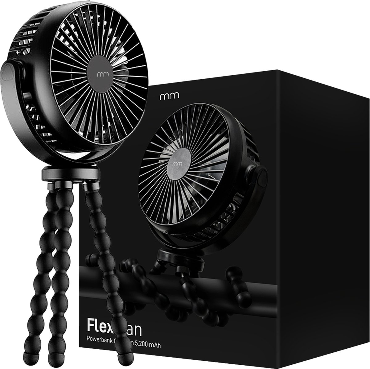Mikamax Flex Fan - 5200mAh Powerbank - Flexibel Fläkt med Bläckfiskben