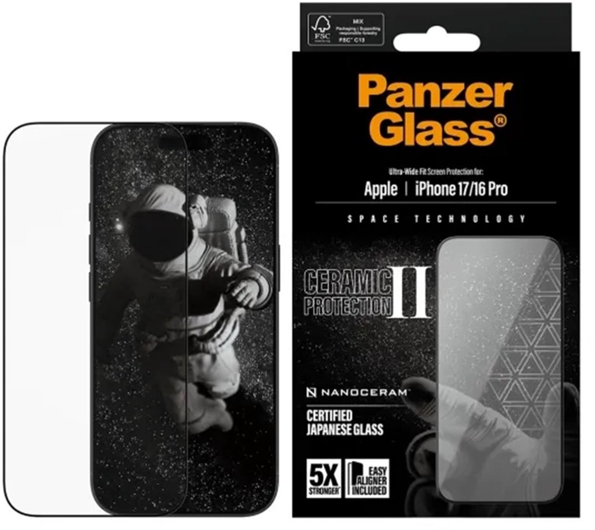 PanzerGlass Ceramic II Screen Protector iPhone 17 | iPhone 16 Pro | Ultra-Wide Fit w. EasyAligner