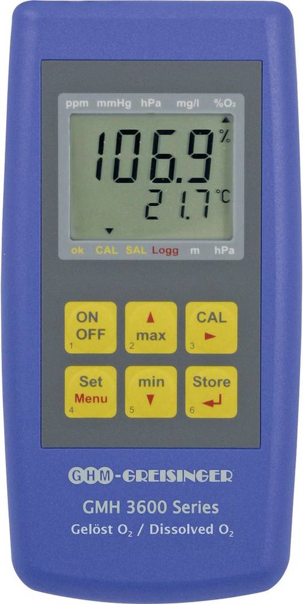 Greisinger GMH 3611-L04 Iltmåleapparat Ilt-koncentration, Ilt-mætning, Tryk