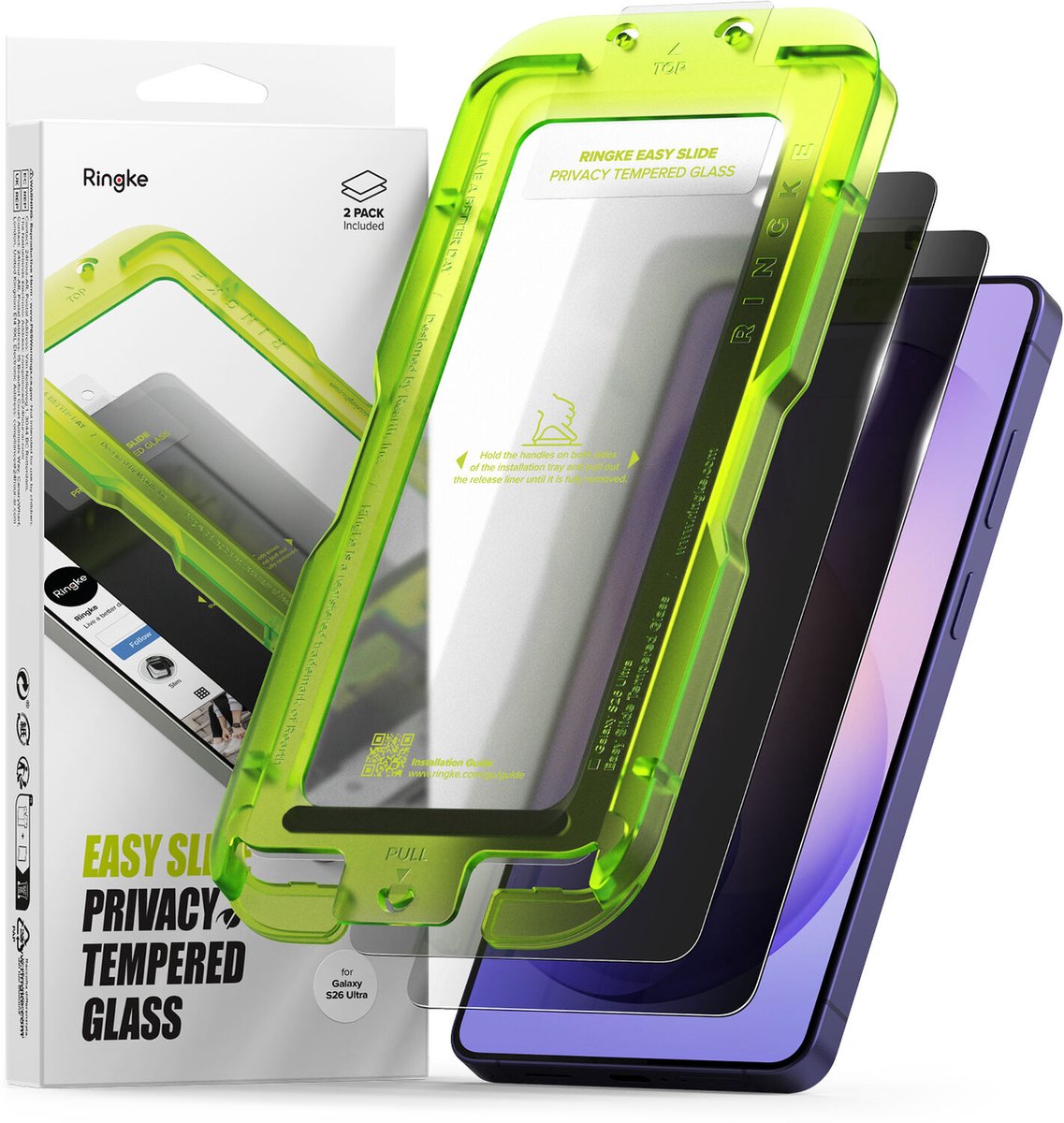 Ringke Easy Slide Tempered Glass Privatizing 2-Pack for Samsung Galaxy S26 Ultra