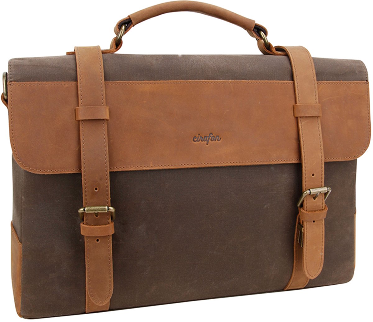 Cirafon Old Stratford Datorväska 15.6" Målarduk, Läder Brun