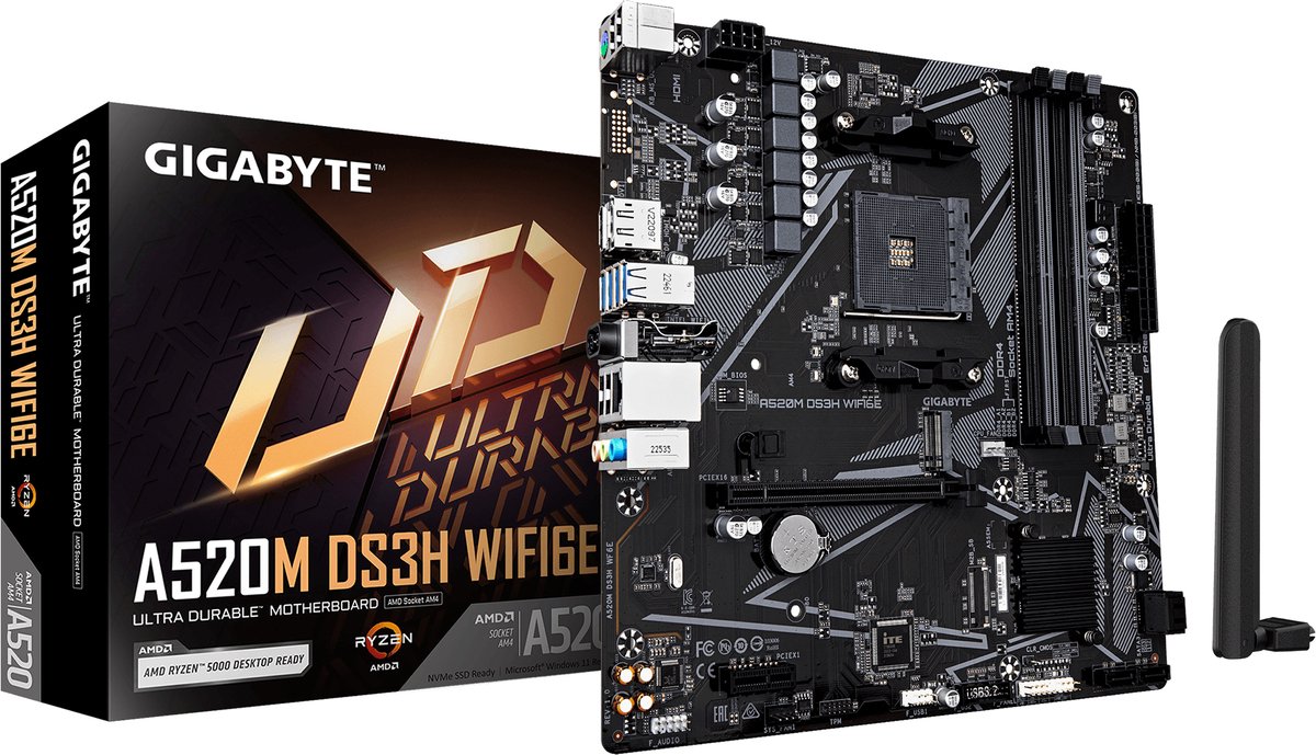GIGABYTE A520M DS3H WIFI6E Bundkort - AMD A520 - AMD AM4 - DDR4 RAM - Micro-ATX