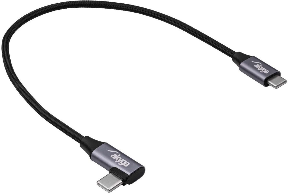 Akyga USB-kabel USB 2.0 USB-C®-kontakt, USB-C®-kontakt 0.30 m Svart Vinklat kabeluttag AK-USB-53