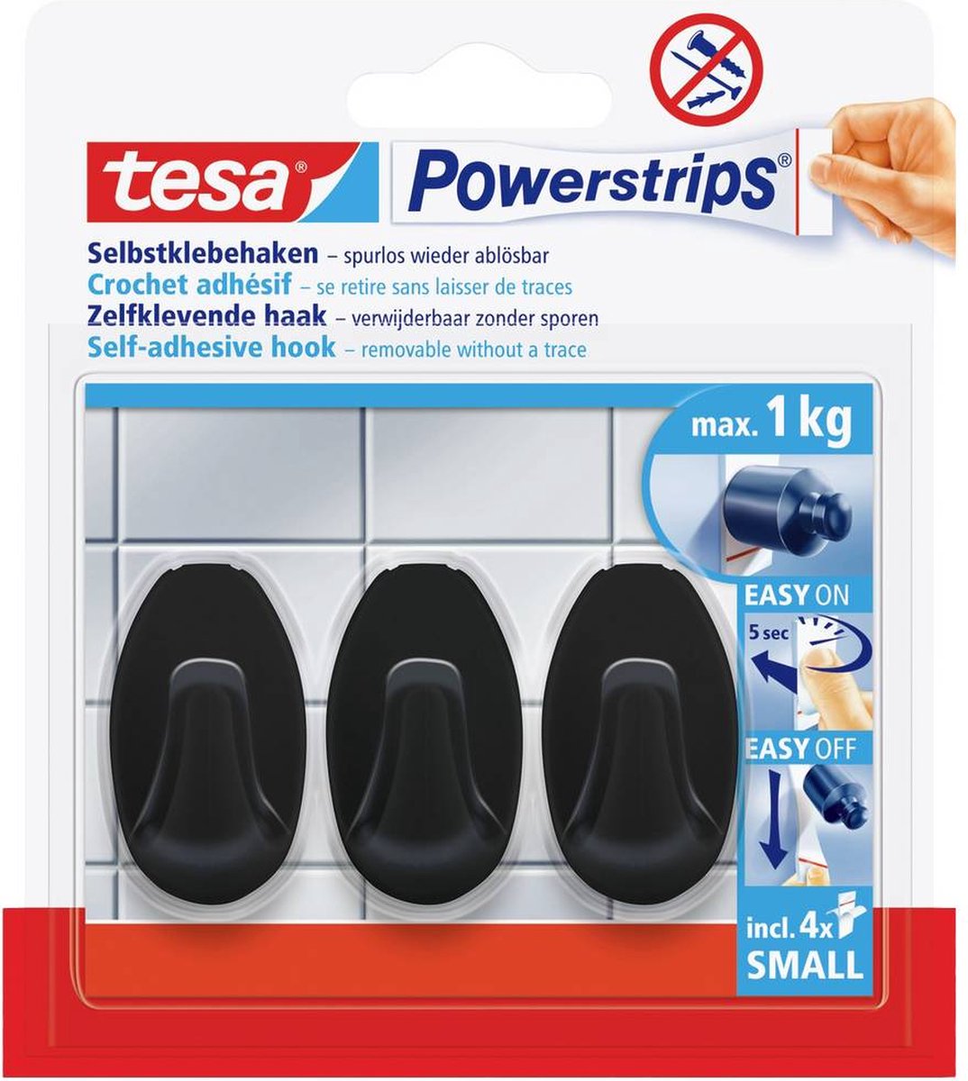 tesa Black Hooks S PowerLISTER vidhäftande krok Small oval Svart