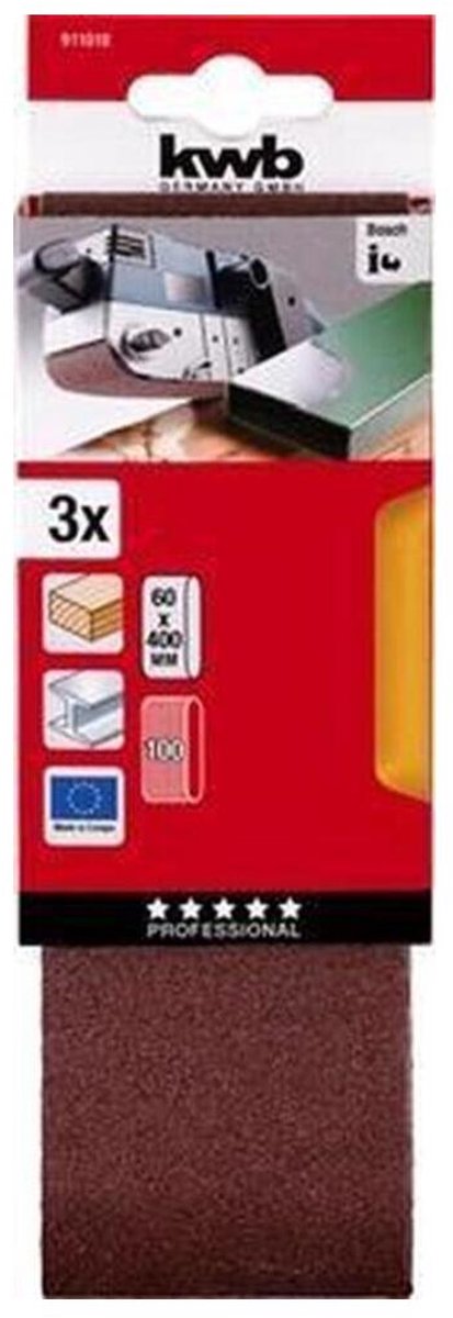 kwb 911010 Slipband set Kornighet 100 (L x B) 400 mm x 60 mm 3 st