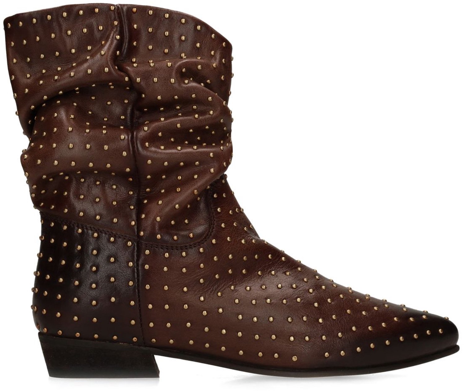 Braune Lederstiefeletten mit goldfarbenen Nieten