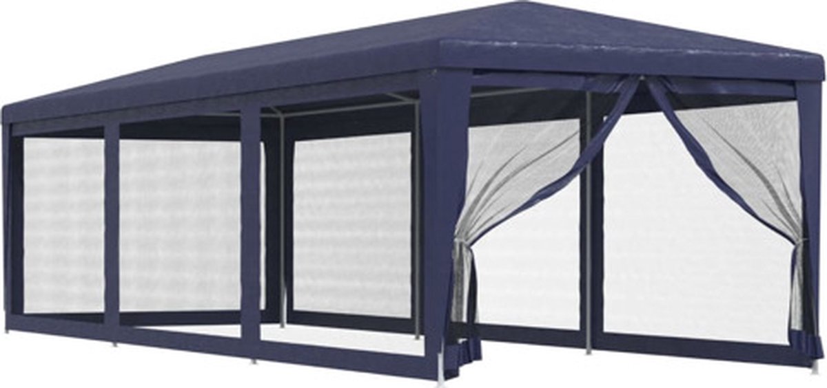 Partyzelt mit 8 Netzseitenwänden Blau 3x9 m HDPE