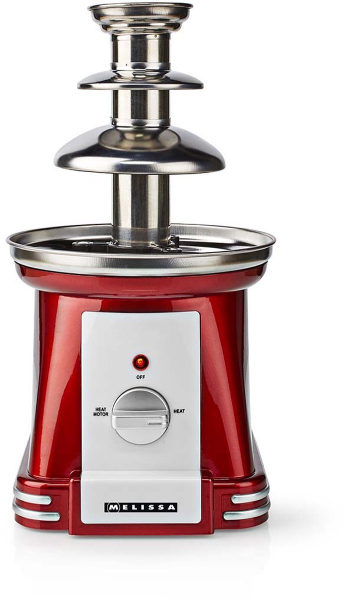 MELISSA Chocolate Fountain, Retro 3 Tier Table Top Machine with 500ml Capacity, Heat & Motor Settings, 90W - Red/White