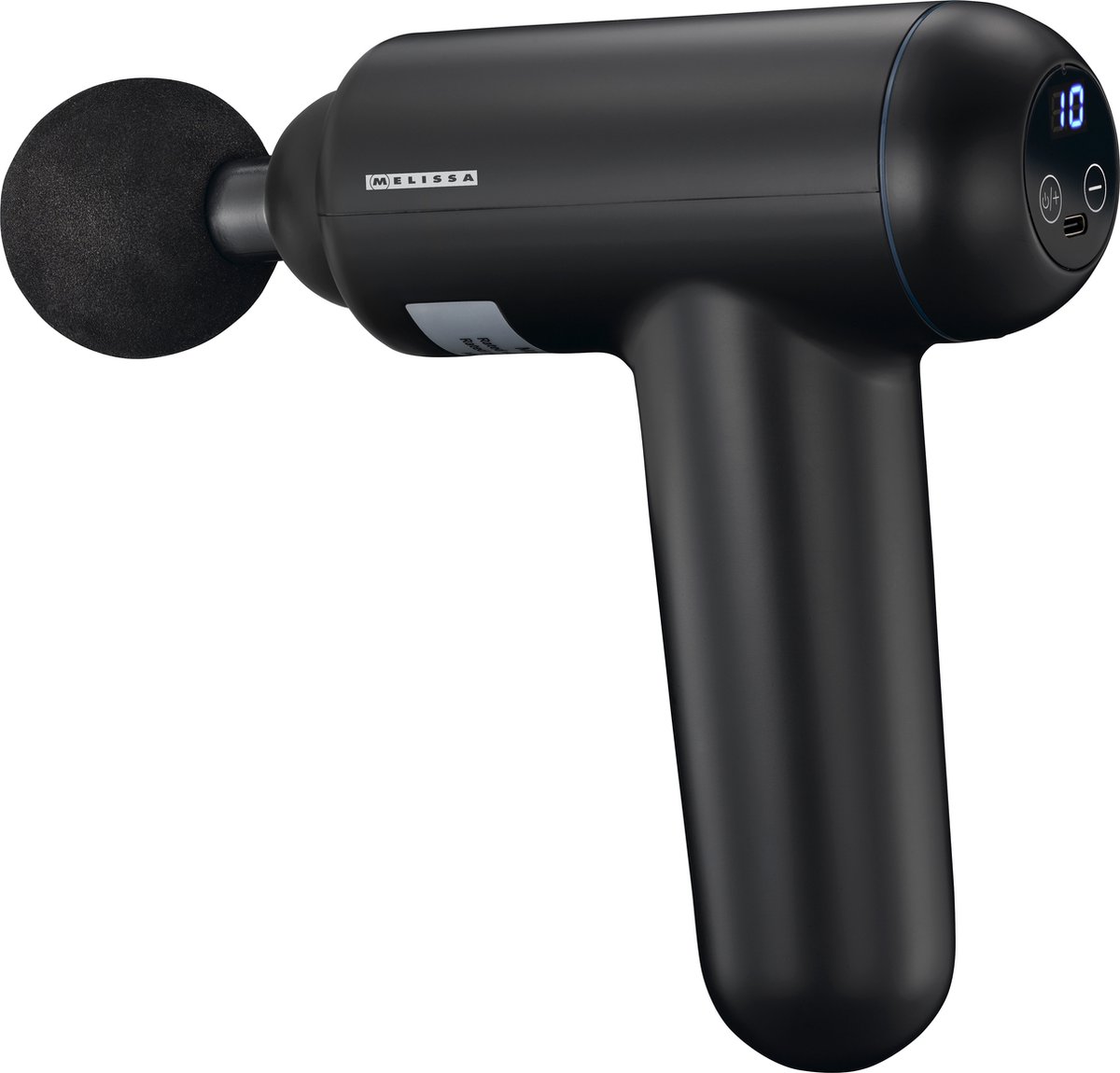 MELISSA Massage Gun, LED,  32-Speed with 4 Attachments, Brushless Motor for Muscle Recovery & Relaxation, Triangular Handle, Rechargeable - Black