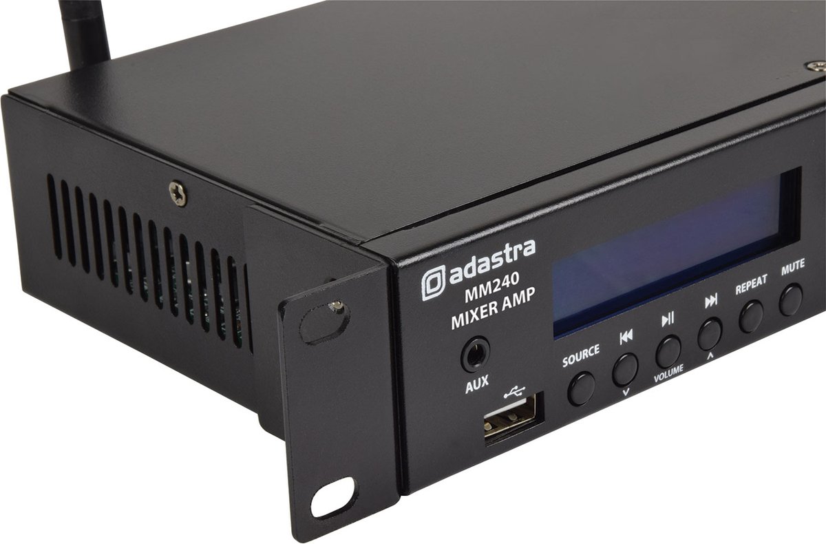 Adastra MM240 1U Rack Mount Mixer Amplifier 2 x 120W with USB, DAB+, FM & Bluetooth