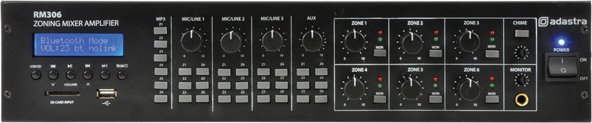 Adastra RM406 Mixer-Amp 100V 6 x 40W + USB/SD/FM/BT