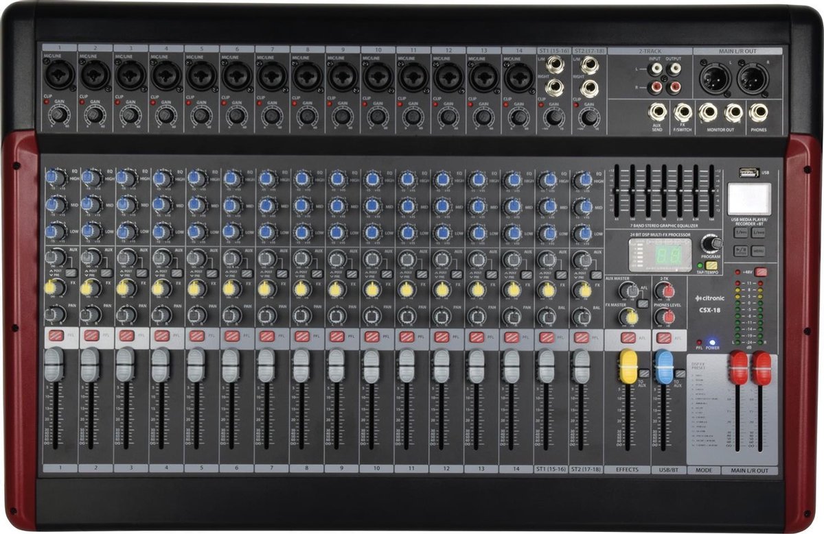 Citronic CSX-18 Live Mixing Console With Built-In Bluetooth Receiver and DSP Effects