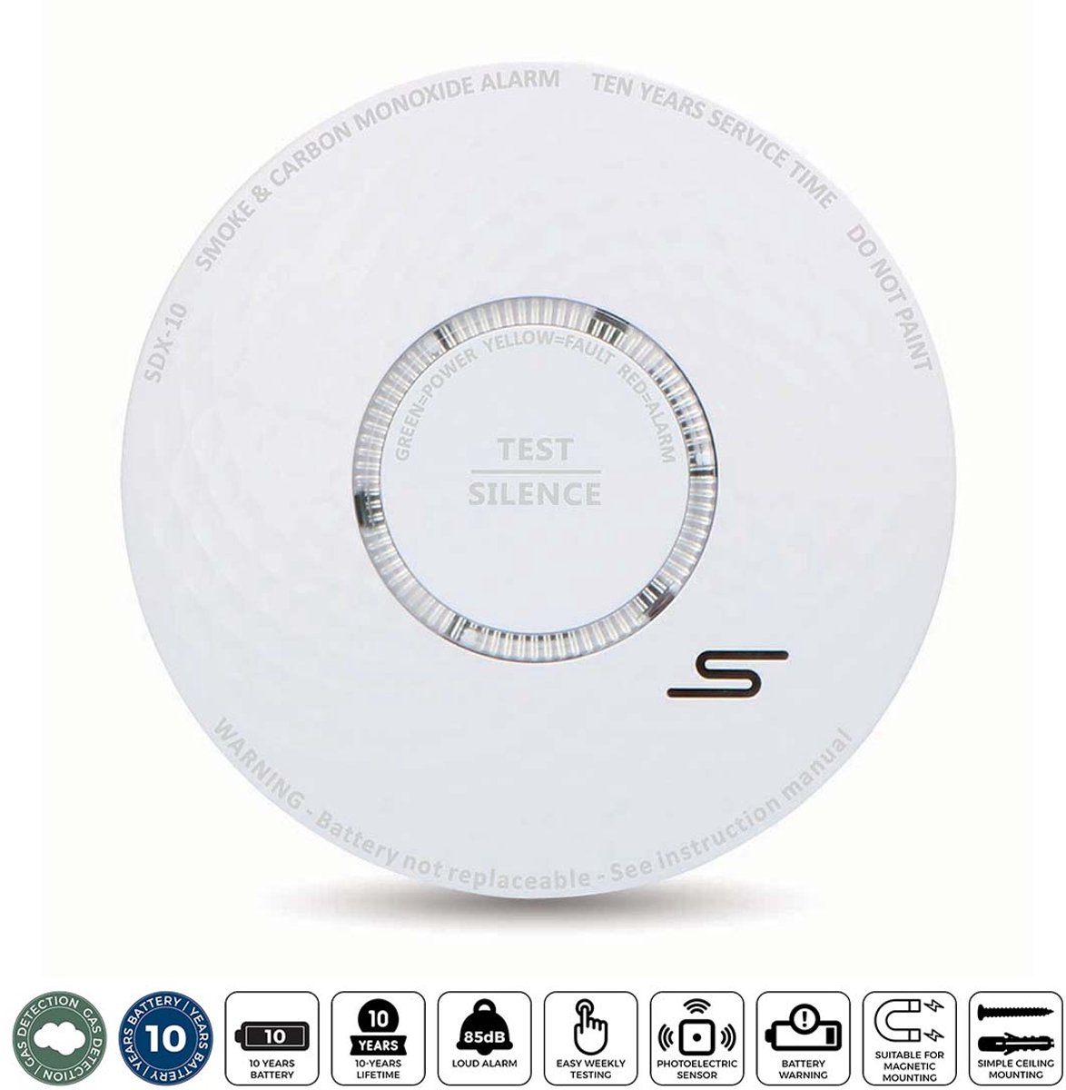 Alecto SDX10 | Smoke and Carbon Monoxide Alarm | Battery Powered | Sensor life cycle: 10 year | EN 50291 | Android™ / IOS | With test button | 85 dB |