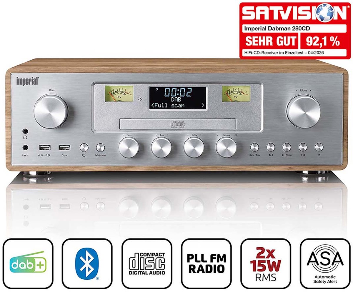Imperial 280SI DAB+ Radio Speaker, CD Player, Bluetooth, FM, USB, ASA & DAB Digital - Silver