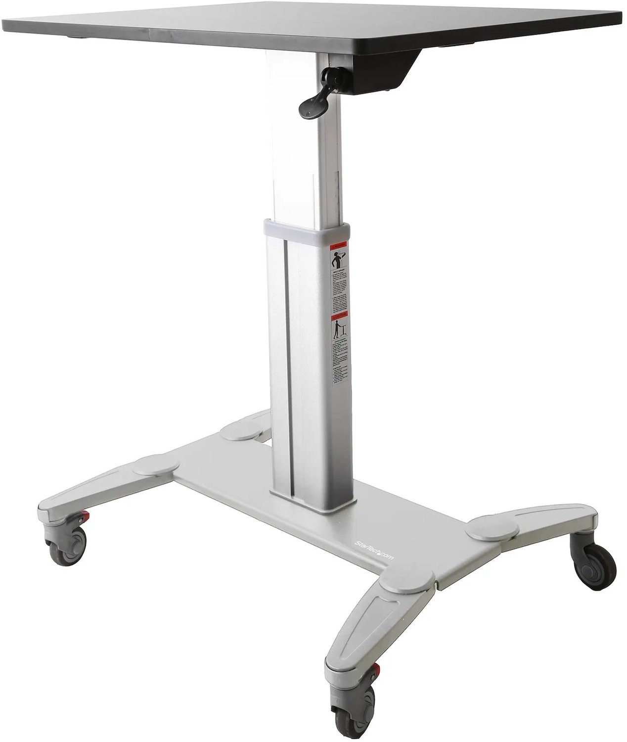 StarTech.com Mobile Standing Desk - Portable Sit Stand Ergonomic Height Adjustable Cart on Wheels - Rolling Computer/Laptop Workstation Table with Locking One-Touch Lift for Teacher/Student