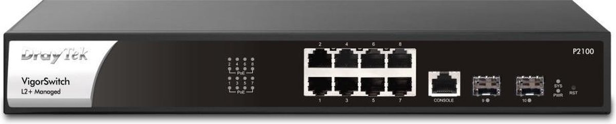 DrayTek P2100 Managed L2+/L3 Gigabit Ethernet (10/100/1000) Power over Ethernet (PoE) 1U Black, Silver