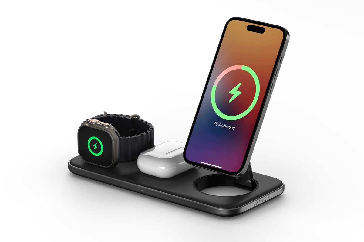 Satechi Qi2 Trio Smartwatch, Headphones, Smartphone Grey USB Wireless charging Indoor
