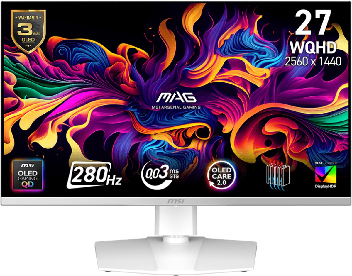 MSI MAG 272QPW QD-OLED 26.5" QHD 280Hz Monitor, White (X28)