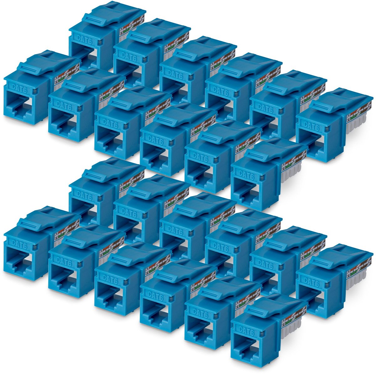 StarTech.com Cat6 Keystone Jack, 24-Pack RJ45 Ethernet Keystone Jacks, UTP Cat6 Wall Jack, 90-Degree 110 Punch Down, Blue