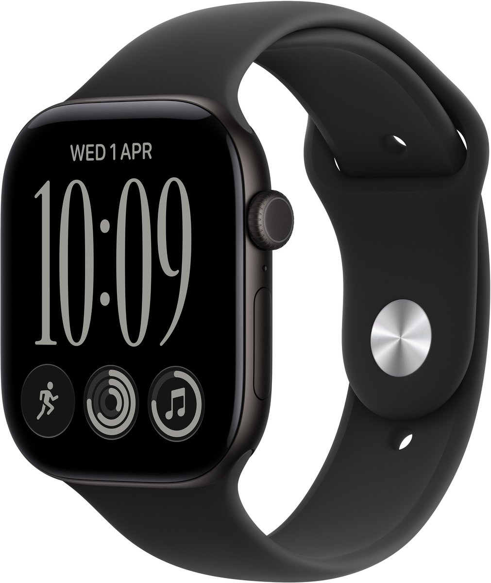 Apple Watch Series 12 GPS + Cellular 46mm Black Aluminium Case with Black Sport Band - M/L