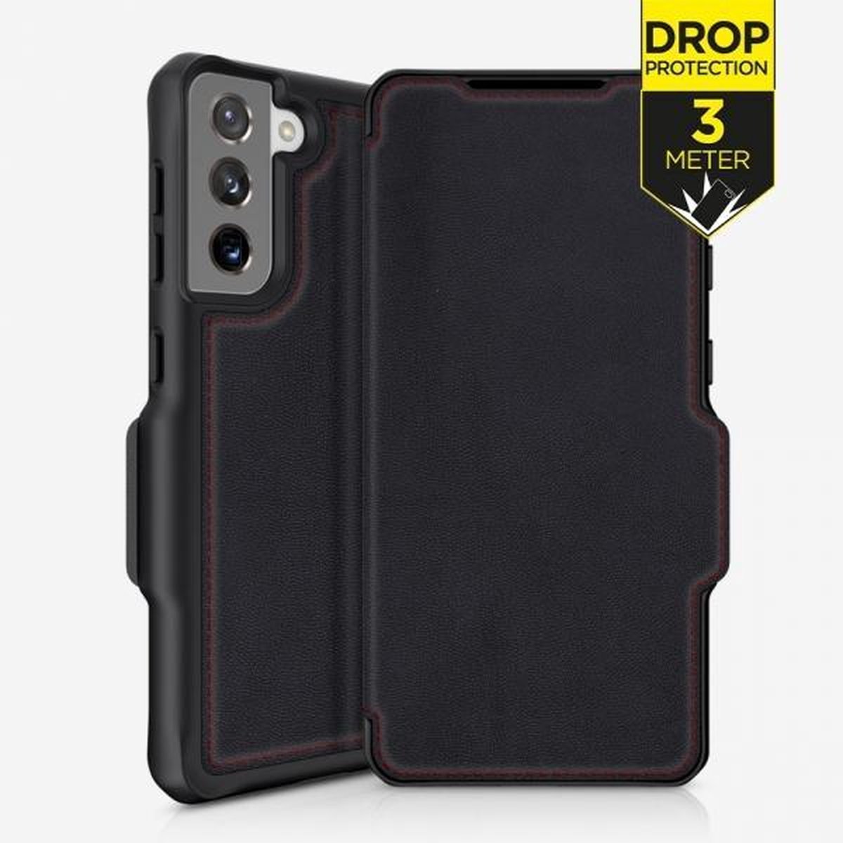 ITSKINS HYBRID FOLIO cover for Samsung Galaxy S21 4G / 5G®. Black with recycled leather