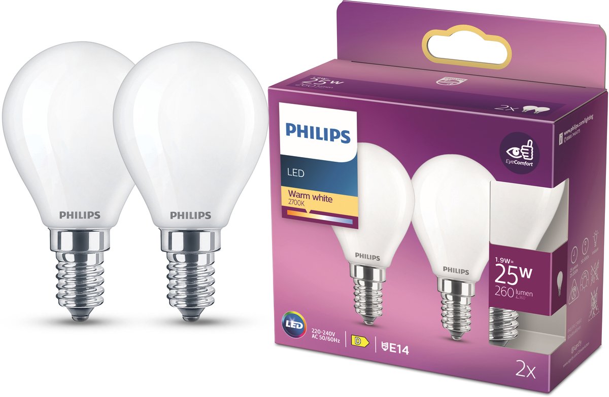 Philips Led E14 Klot Frost 2.2w 2-pack