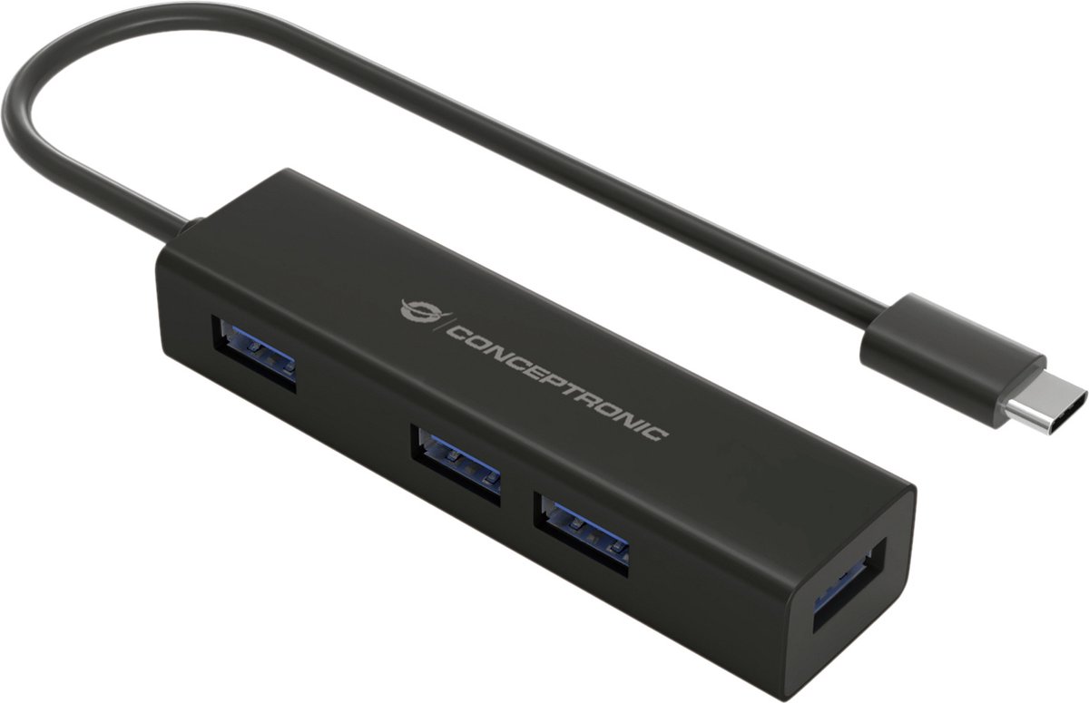 Conceptronic HUBBIES07B - hub - 4 ports USB Hub - USB 3.2 - 4 porte - Svart