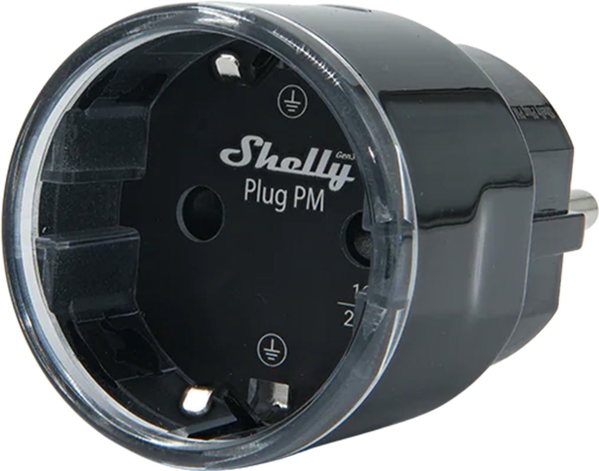 Shelly Plug PM Gen3 Black - WiFi 16A smartplugg med energimätning, utan inbyggt relä