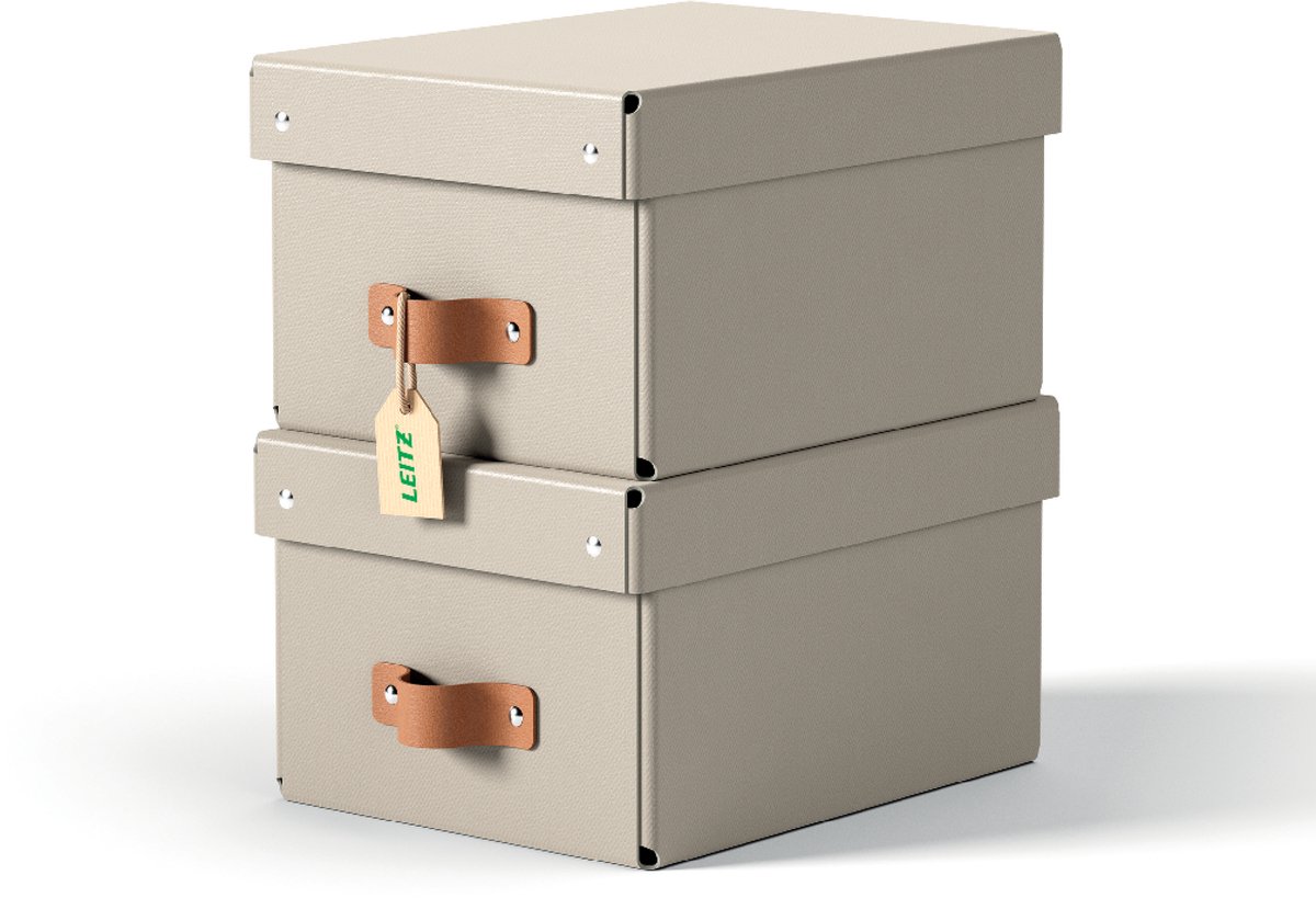 Leitz Puro Förvaringslåda med lock, liten, 7L, 100% återvunnen kartong, 2-pack, beige