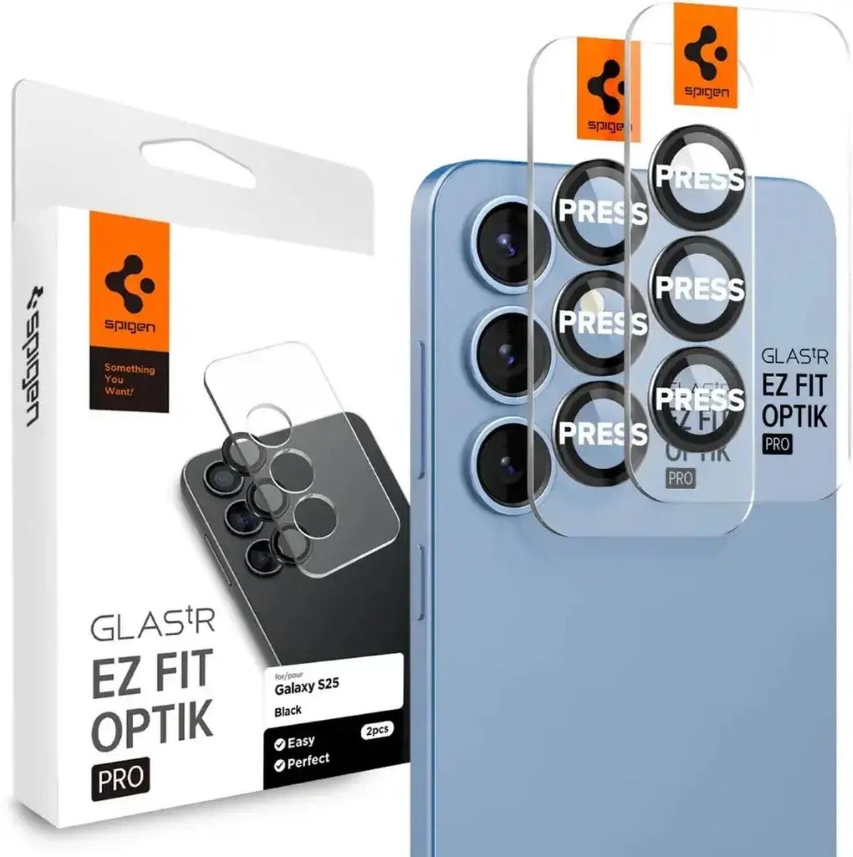 Spigen Glass tR EZ Fit Optik Pro HD 2 Pack - black - Samsung Galaxy S25