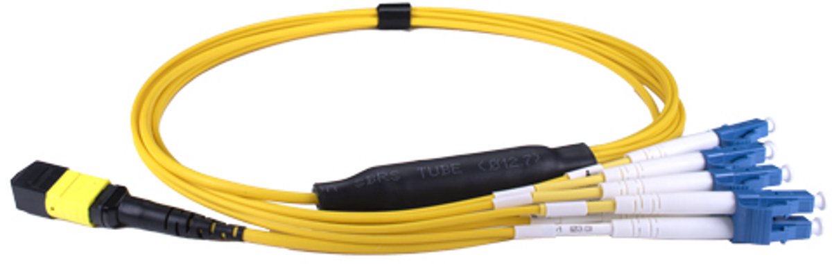 Cablenet 5m OS2 MPO (F) to 4X LC (DX) QSFP Breakout Yellow Cable Metho