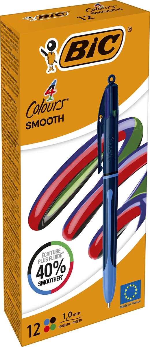BIC 4 COLOURS PRO BALLPOINT BLK PK12